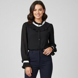Elegant Black Ruffled Blouse